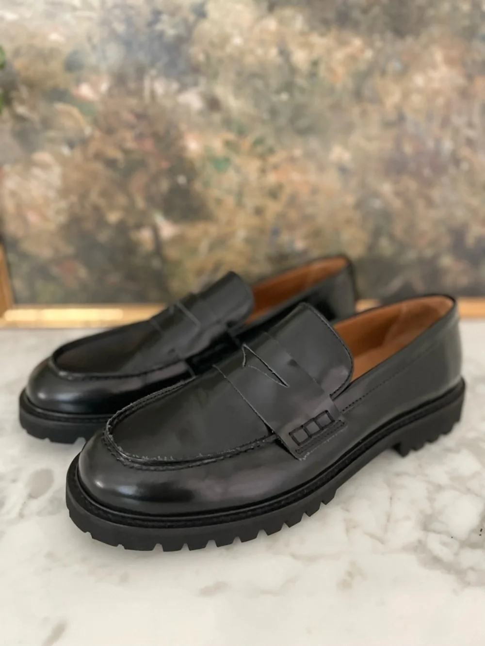 Thursday The Penny Loafers Black Patent Leather Womens Size 10.5 Lug Sole Chunky